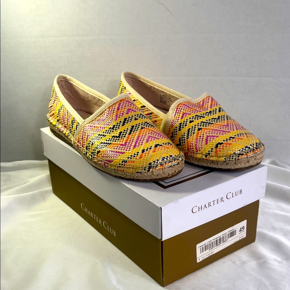 NEW Charter Club Joeey Fabric Vibrant Patterned Espadrilles Women’s 6 Warm Print